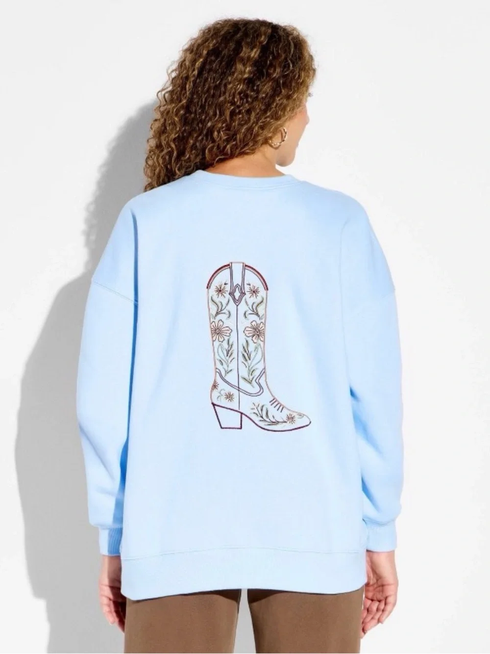 wild fable Light Blue Embroidered Cowboy Boot Sweatshirt - Picture 2 of 3